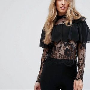 ASOS - Club L lace high neck overlay frill top